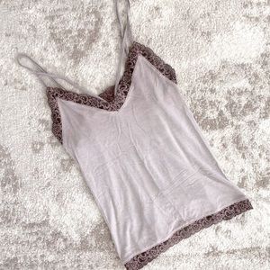 American Eagle Soft & Sexy Ribbed Lace Neckline Tank (XS)